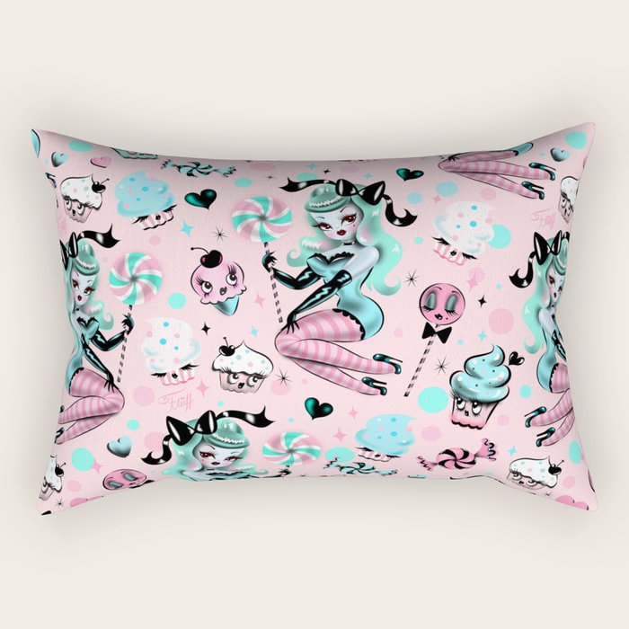 MInt Sugar Pinup Doll Pattern Rectangular Pillow Gallery Image 2