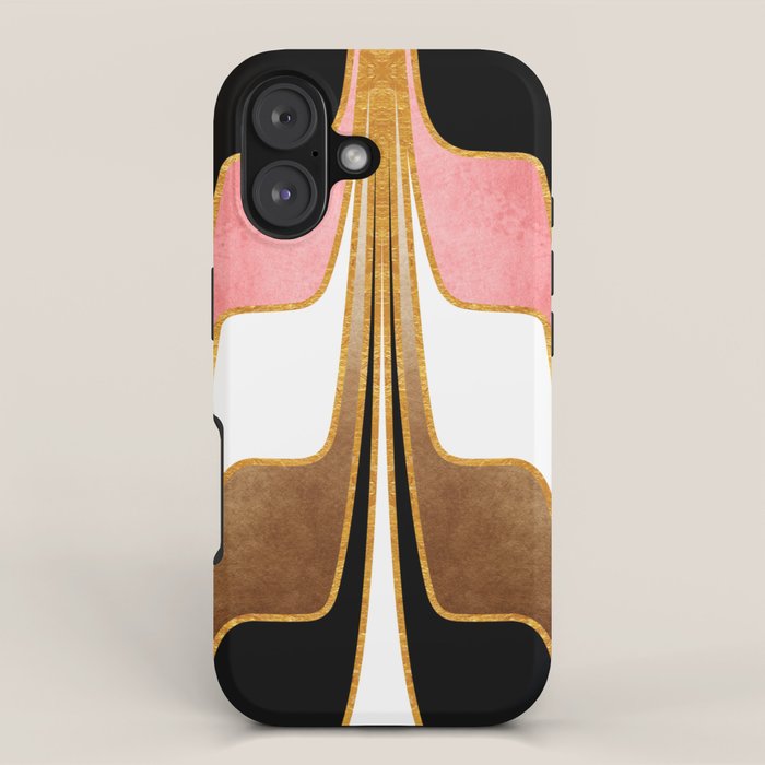 Mid Century Modern Liquid Watercolor Abstract / Faux Gold, Blush Pink, Brown, Black, White / V1 iPhone Case Gallery Image 1