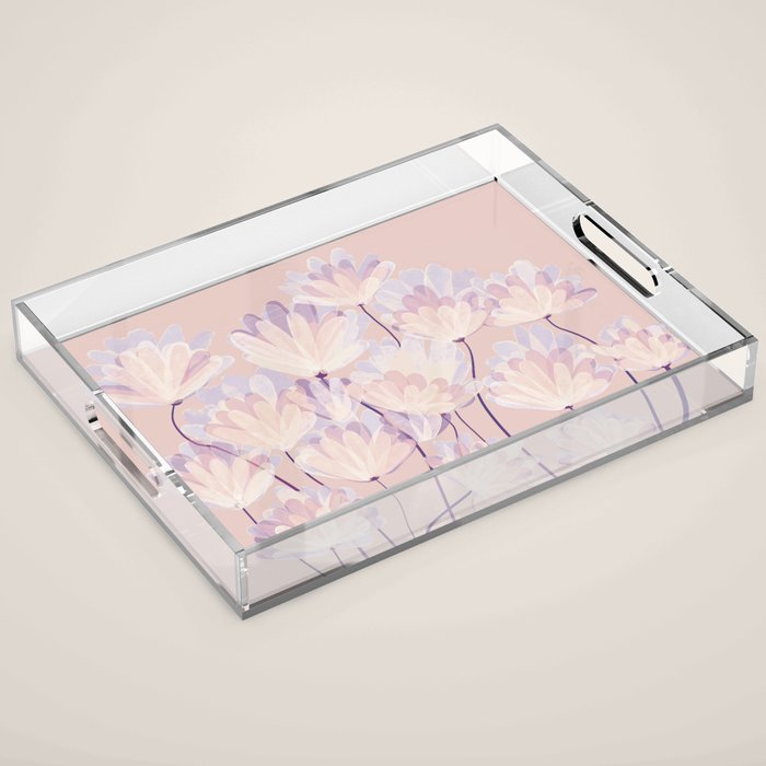 Delicate Light Pink Abstract Flowers Acrylic Tray Gallery Image 1
