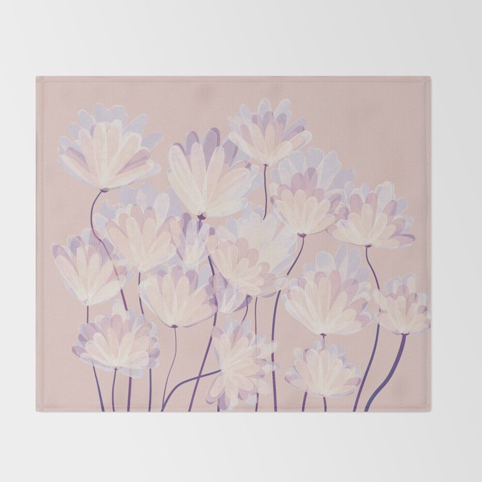 Delicate Light Pink Abstract Flowers Throw Blanket Gallery Image 2