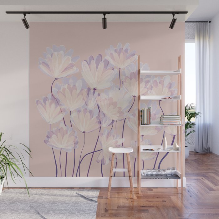 Delicate Light Pink Abstract Flowers Wall Mural