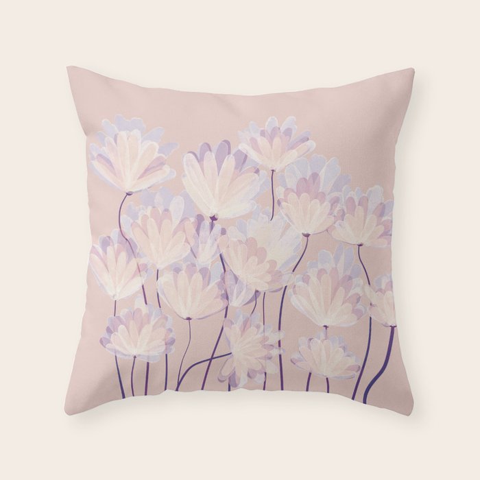 Delicate Light Pink Abstract Flowers Throw Pillow Gallery Image 1