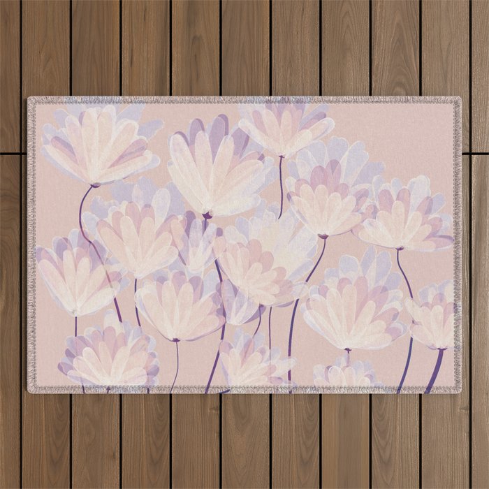 Delicate Light Pink Abstract Flowers Outdoor Rug Gallery Image 1