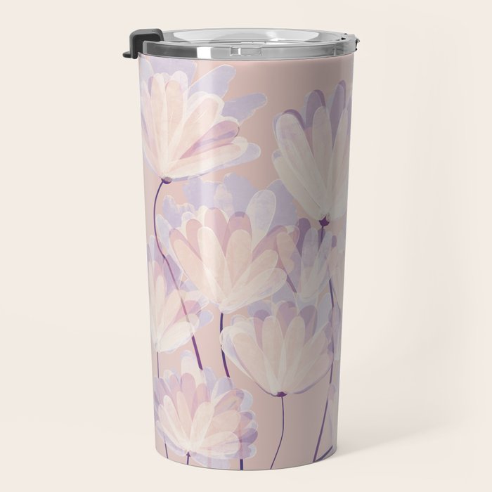 Delicate Light Pink Abstract Flowers Travel Mug Gallery Image 3