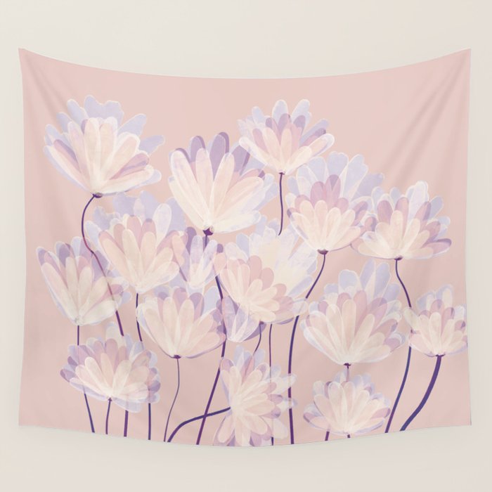 Delicate Light Pink Abstract Flowers Wall Tapestry Gallery Image 4