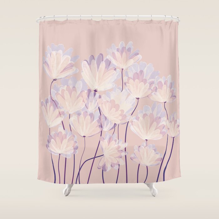 Delicate Light Pink Abstract Flowers Shower Curtain Gallery Image 1
