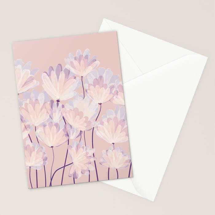 Delicate Light Pink Abstract Flowers Stationery Card Gallery Image 2