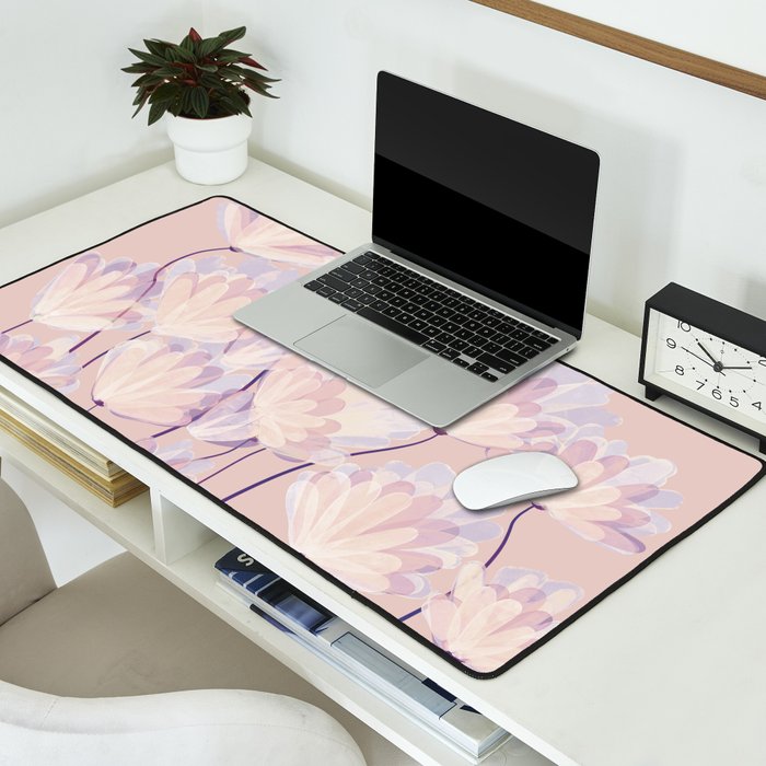Delicate Light Pink Abstract Flowers Desk Mat Gallery Image 2