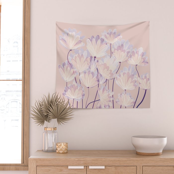 Delicate Light Pink Abstract Flowers Wall Tapestry Gallery Image 2
