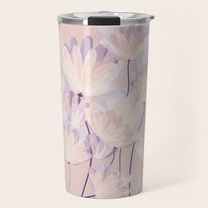 Delicate Light Pink Abstract Flowers Travel Mug Gallery Image 1