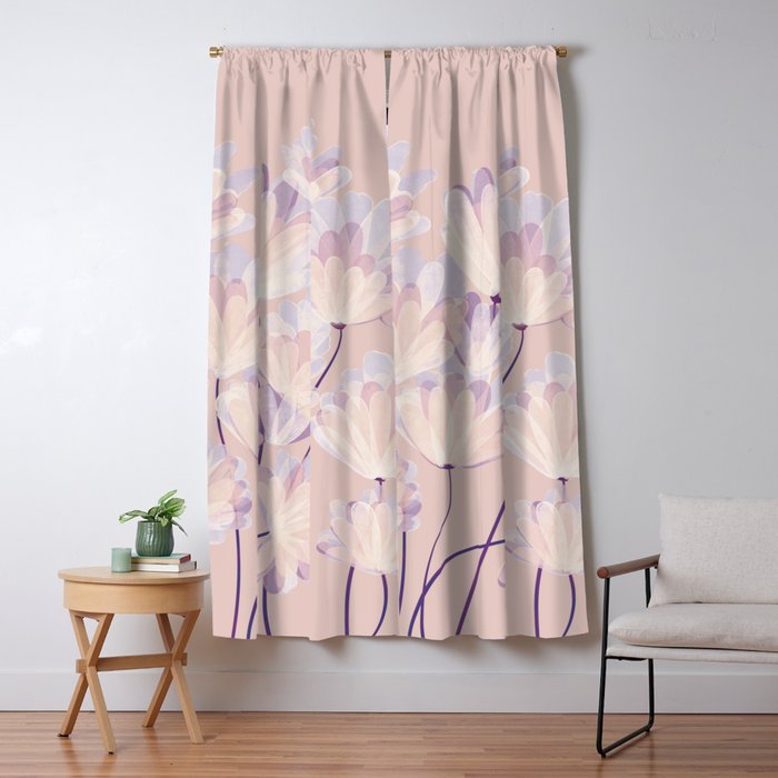 Delicate Light Pink Abstract Flowers Window Curtain Gallery Image 5