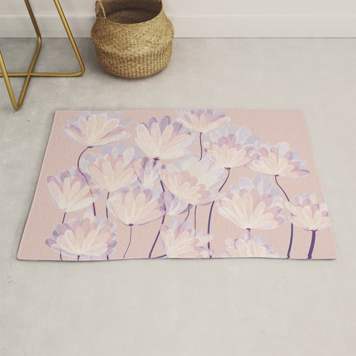 Delicate Light Pink Abstract Flowers Rug Gallery Image 1