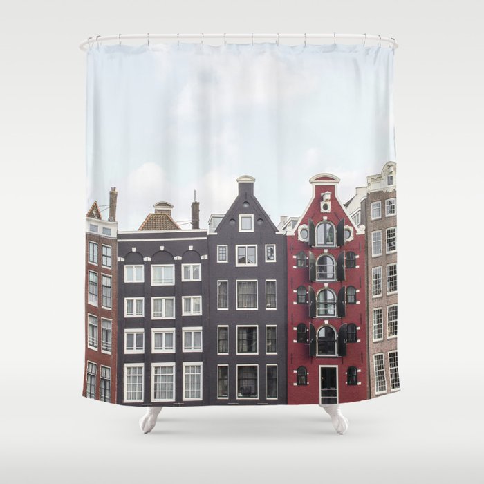 Typical Houses Of Amsterdam Picture | Dutch Urban City Architecture Art Print | Europe Travel Photography Shower Curtain Gallery Image 1