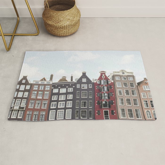 Typical Houses Of Amsterdam Picture | Dutch Urban City Architecture Art Print | Europe Travel Photography Rug Gallery Image 1