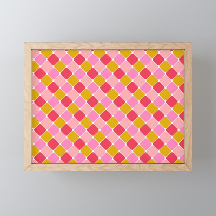 Checkered Geometric Shapes - Pink, Red, Yellow Mini Art Print Gallery Image 1