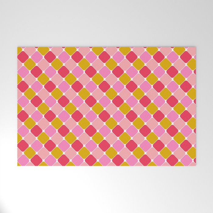 Checkered Geometric Shapes - Pink, Red, Yellow Welcome Mat Gallery Image 1