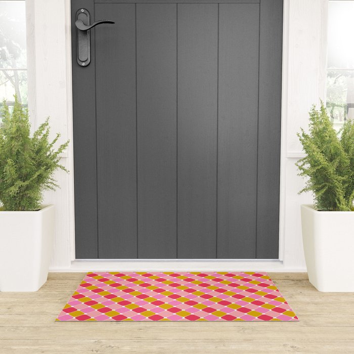 Checkered Geometric Shapes - Pink, Red, Yellow Welcome Mat Gallery Image 3