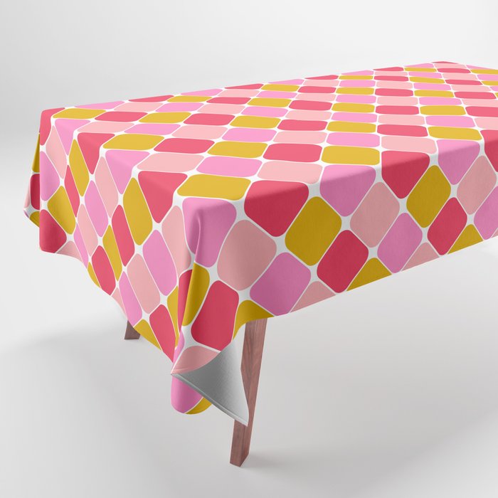 Checkered Geometric Shapes - Pink, Red, Yellow Tablecloth Gallery Image 1