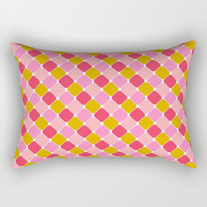 Checkered Geometric Shapes - Pink, Red, Yellow Rectangular Pillow Gallery Image 2