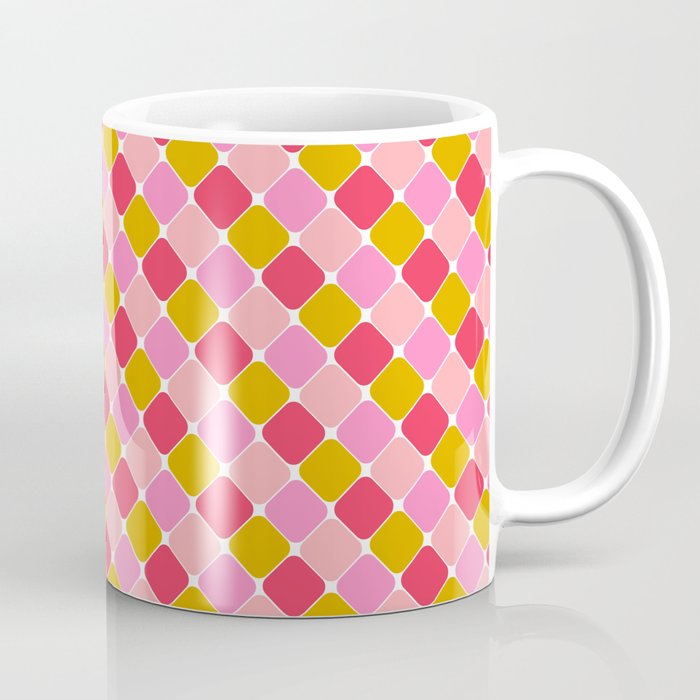 Checkered Geometric Shapes - Pink, Red, Yellow Coffee Mug Gallery Image 1