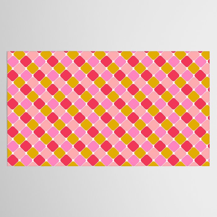 Checkered Geometric Shapes - Pink, Red, Yellow Tablecloth Gallery Image 2
