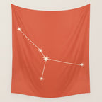 Cancer Zodiac Star Constellation Line Art Coral Red Wall Tapestry Gallery Image 4