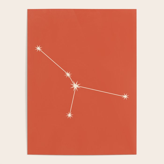 Cancer Zodiac Star Constellation Line Art Coral Red Poster Gallery Image 4