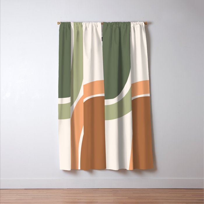 Abstract Shapes 55.2 in Sage Green and Terracotta (Rainbow Abstraction) Window Curtain Gallery Image 3