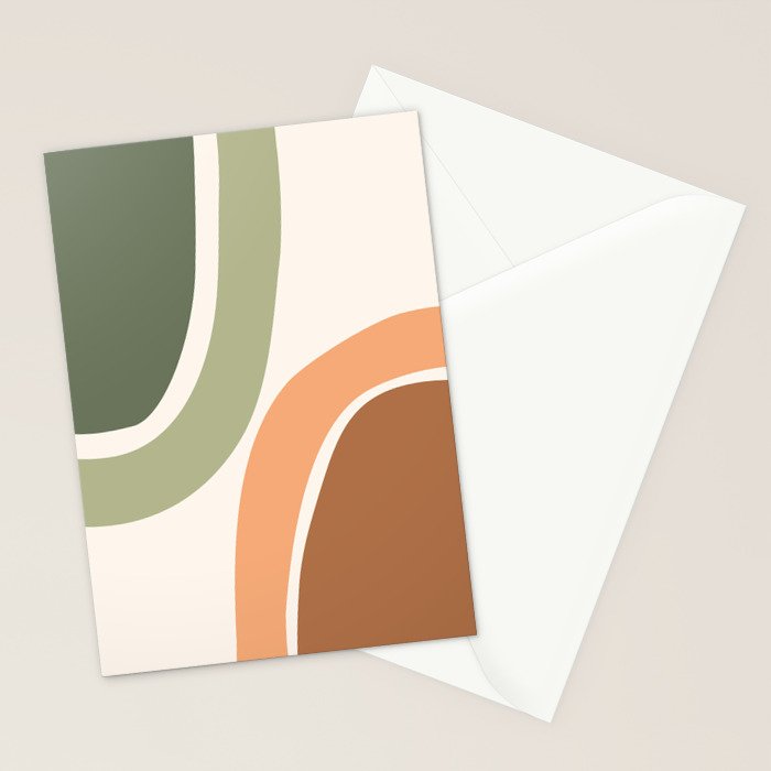 Abstract Shapes 55.2 in Sage Green and Terracotta (Rainbow Abstraction) Stationery Card Gallery Image 2