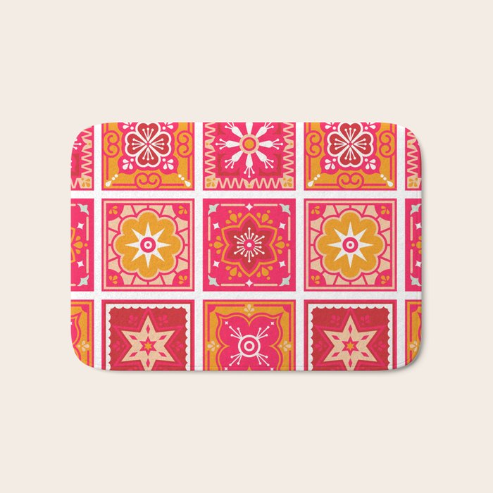 Talavera Mexican Tile - Hot Pink & Orange Palette Bath Mat Gallery Image 1
