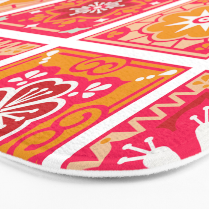 Talavera Mexican Tile - Hot Pink & Orange Palette Bath Mat Gallery Image 3