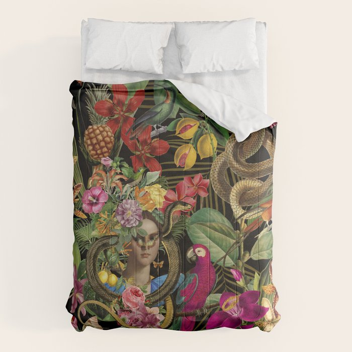 Snake Princess Tropical Jungle Vibes Multicolor  Black Comforter Gallery Image 1