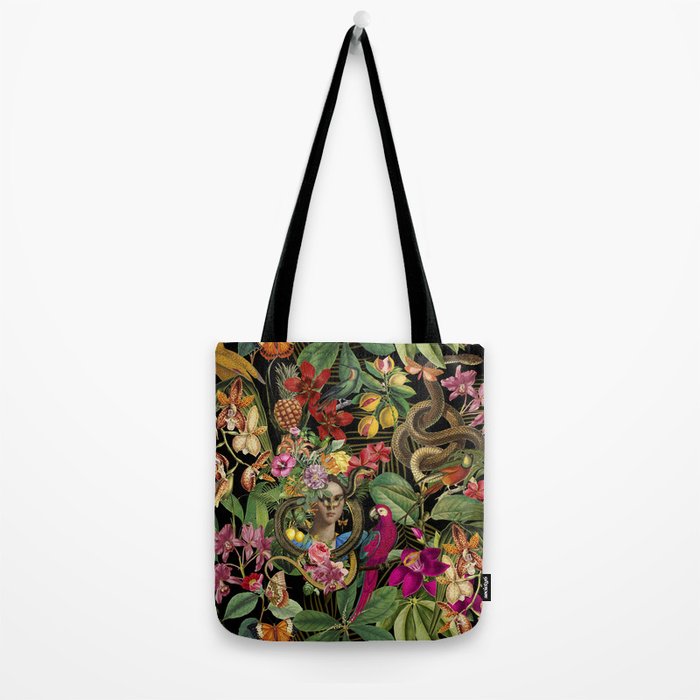 Snake Princess Tropical Jungle Vibes Multicolor  Black Tote Bag Gallery Image 2
