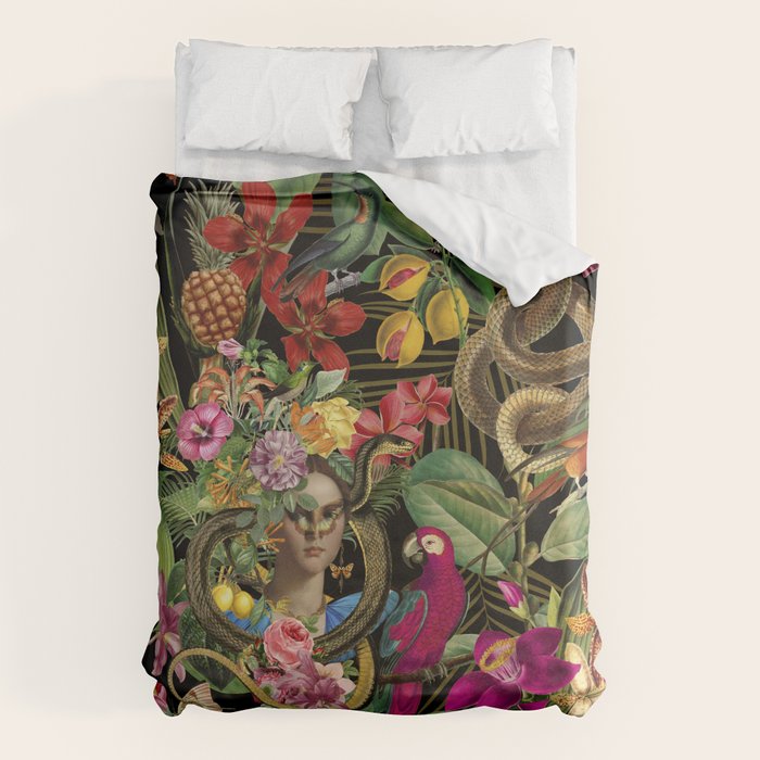 Snake Princess Tropical Jungle Vibes Multicolor  Black Duvet Cover Gallery Image 6