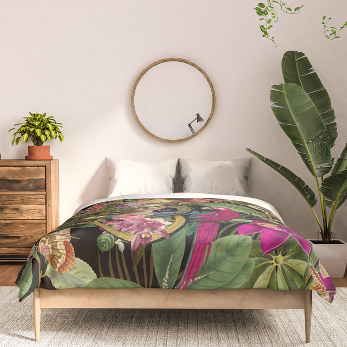 Snake Princess Tropical Jungle Vibes Multicolor  Black Comforter Gallery Image 3