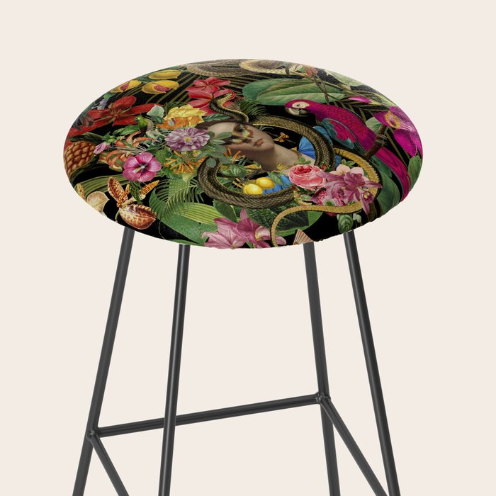 Snake Princess Tropical Jungle Vibes Multicolor  Black Stool Gallery Image 2