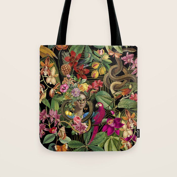 Snake Princess Tropical Jungle Vibes Multicolor  Black Tote Bag Gallery Image 1