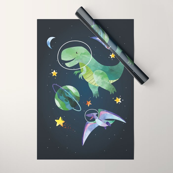 Space T-Rex dinosaur Wrapping Paper Gallery Image 1