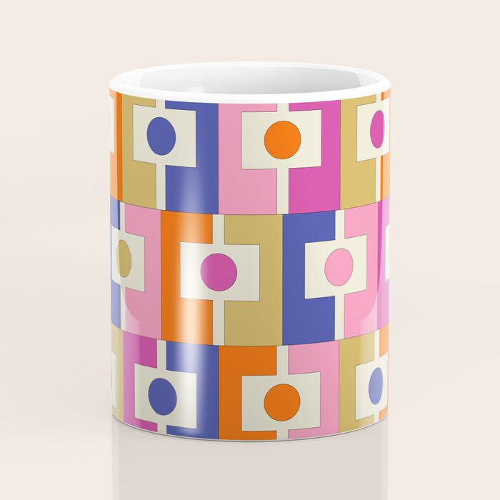 Colorful Retro Modern Geometric Rektangel Pattern Blue Orange Pink Coffee Mug Gallery Image 4