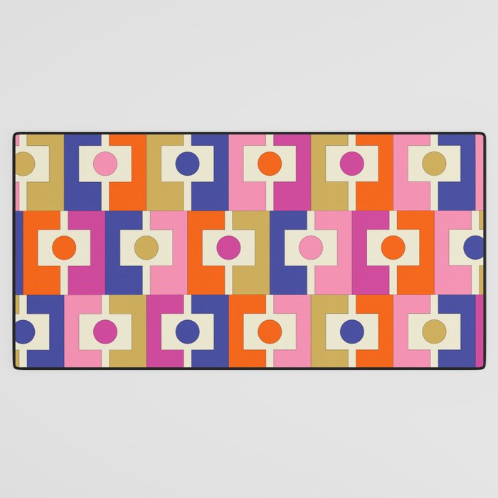 Colorful Retro Modern Geometric Rektangel Pattern Blue Orange Pink Desk Mat Gallery Image 3