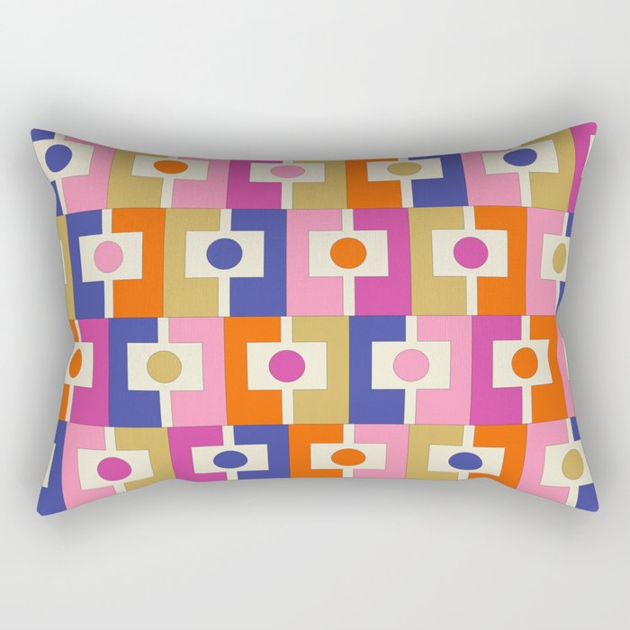 Colorful Retro Modern Geometric Rektangel Pattern Blue Orange Pink Rectangular Pillow Gallery Image 2