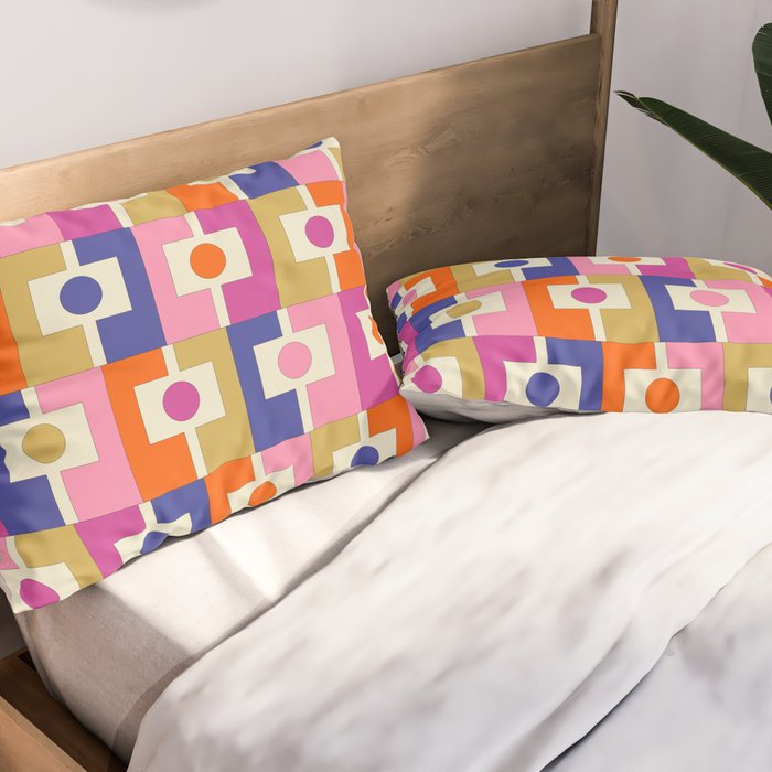 Colorful Retro Modern Geometric Rektangel Pattern Blue Orange Pink Pillow Sham Gallery Image 2