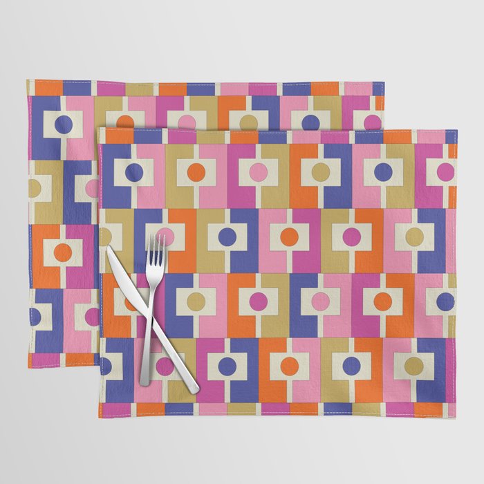 Colorful Retro Modern Geometric Rektangel Pattern Blue Orange Pink Placemat Gallery Image 1