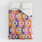 Colorful Retro Modern Geometric Rektangel Pattern Blue Orange Pink Comforter Gallery Image 6