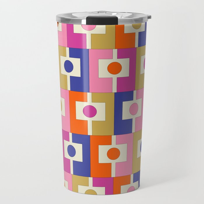 Colorful Retro Modern Geometric Rektangel Pattern Blue Orange Pink Travel Mug Gallery Image 1