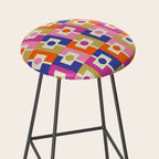 Colorful Retro Modern Geometric Rektangel Pattern Blue Orange Pink Stool Gallery Image 2