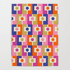 Colorful Retro Modern Geometric Rektangel Pattern Blue Orange Pink Poster Gallery Image 4