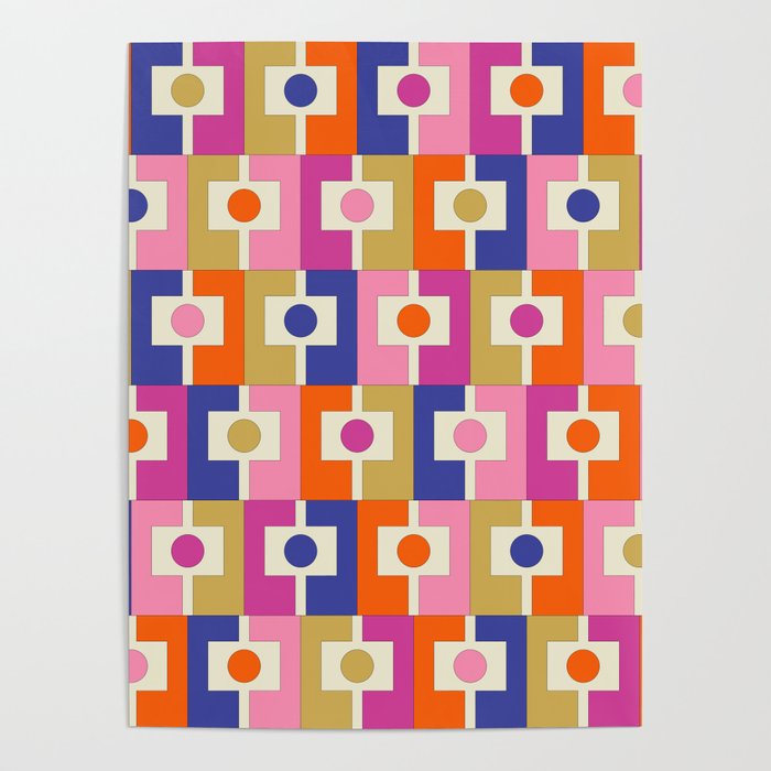 Colorful Retro Modern Geometric Rektangel Pattern Blue Orange Pink Poster Gallery Image 4