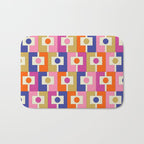 Colorful Retro Modern Geometric Rektangel Pattern Blue Orange Pink Bath Mat Gallery Image 1