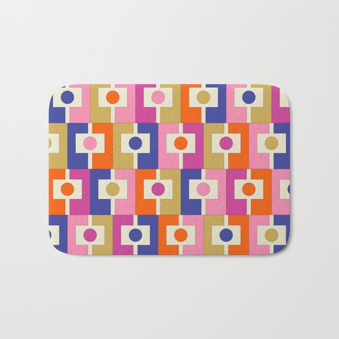 Colorful Retro Modern Geometric Rektangel Pattern Blue Orange Pink Bath Mat Gallery Image 1